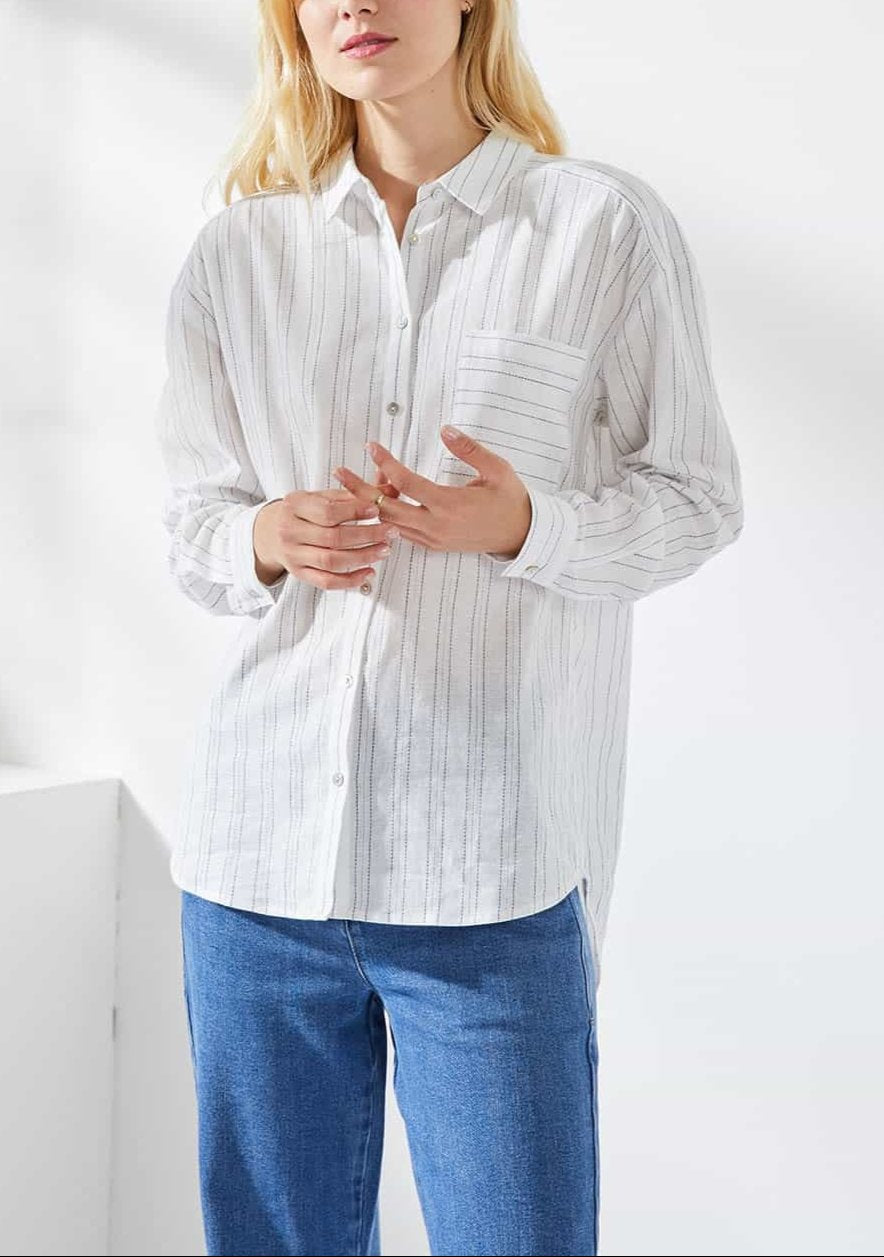 BLOUSE RITA - OFF WHITE/BLUE