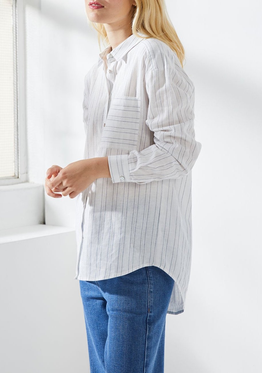 BLOUSE RITA - OFF WHITE/BLUE