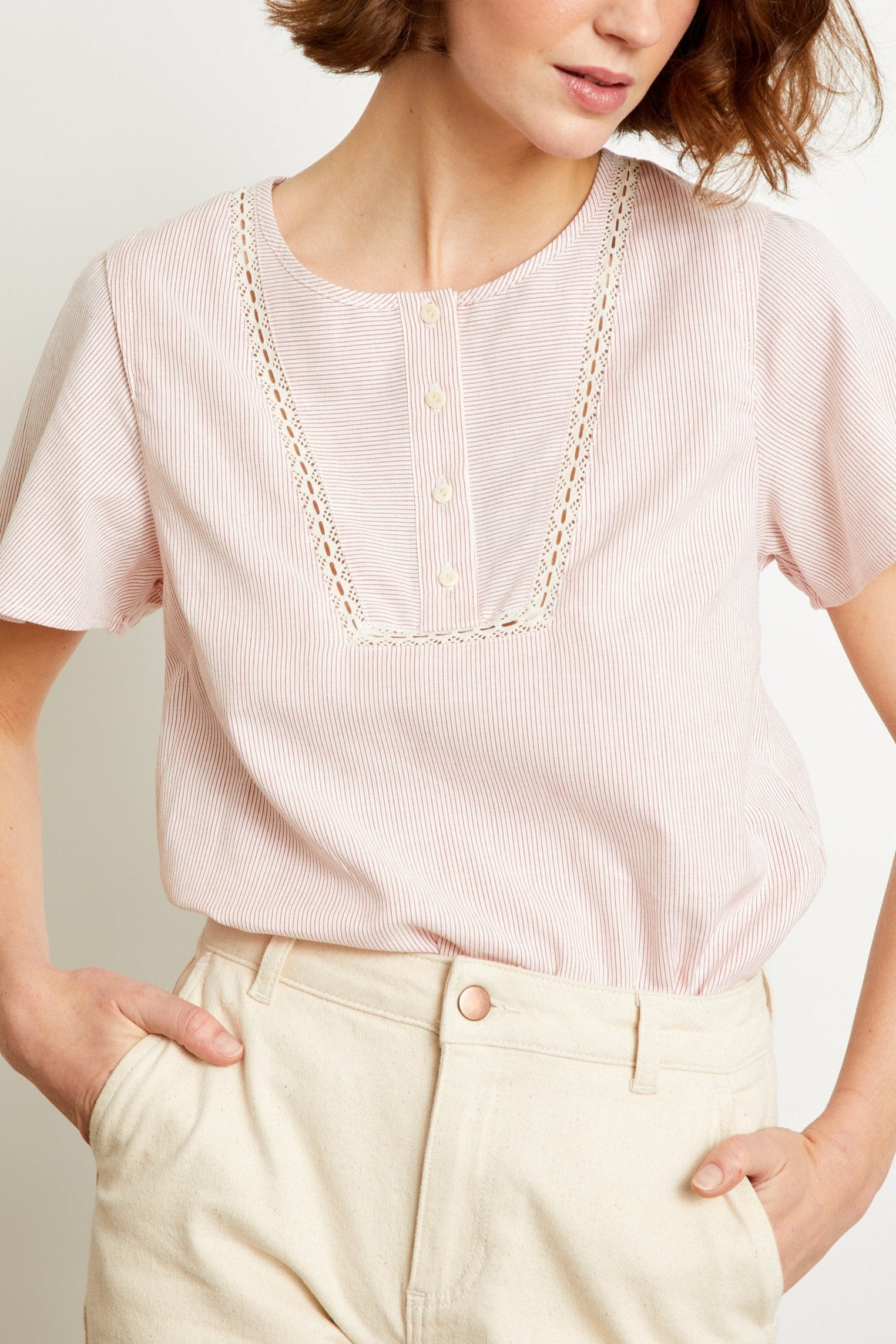 BLOUSE RAYON - RED STRIPES