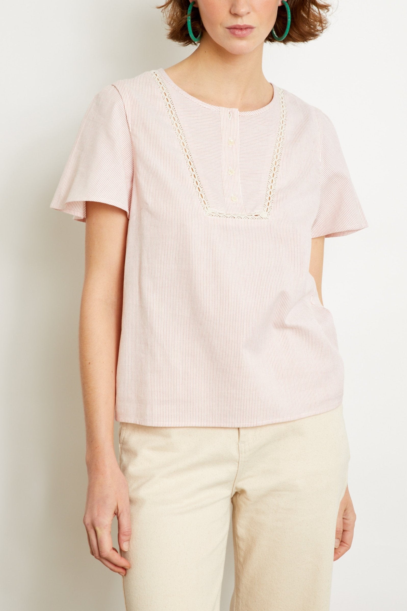 BLOUSE RAYON - RED STRIPES