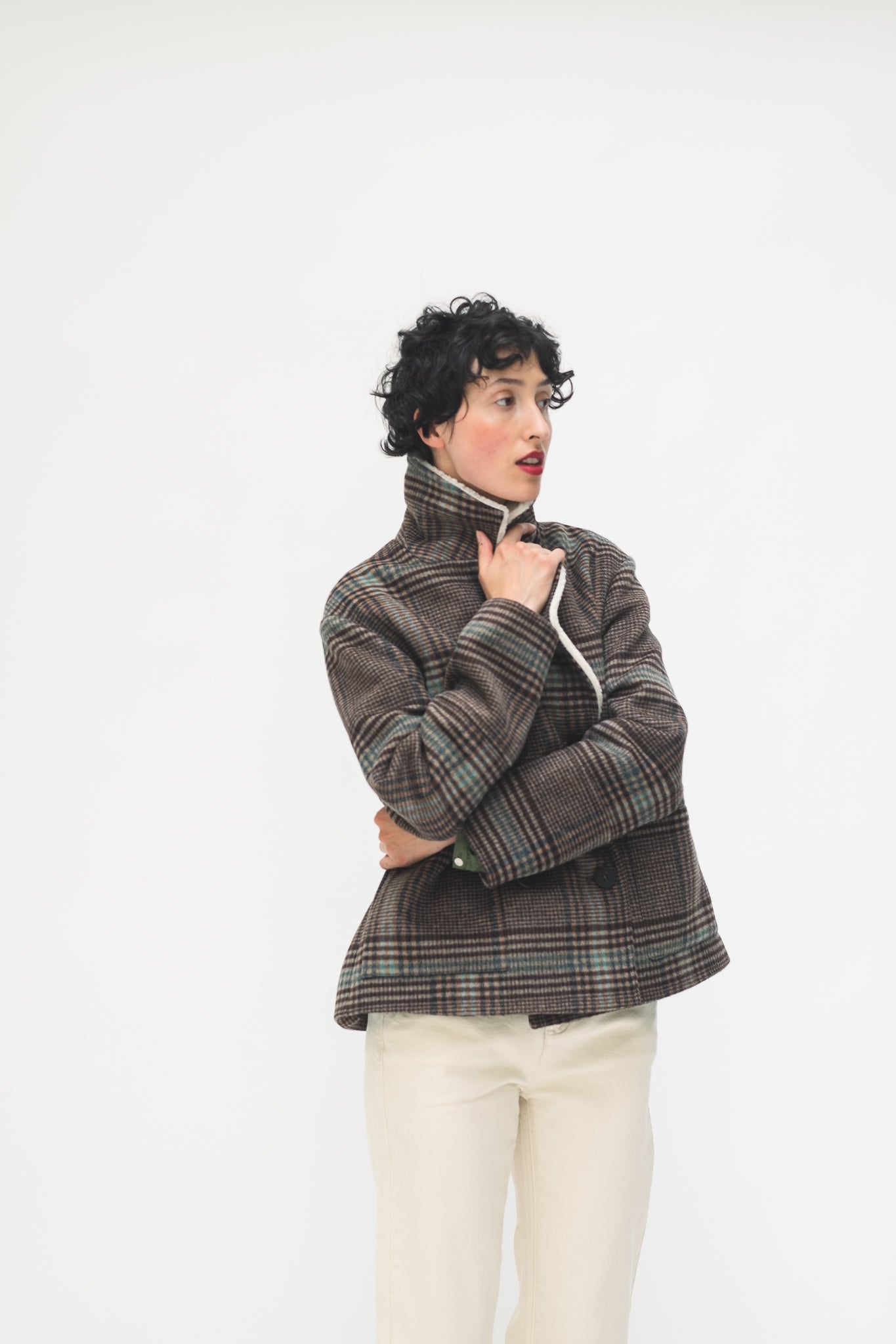 MANTEAU CHELA - CHECKS BLEU