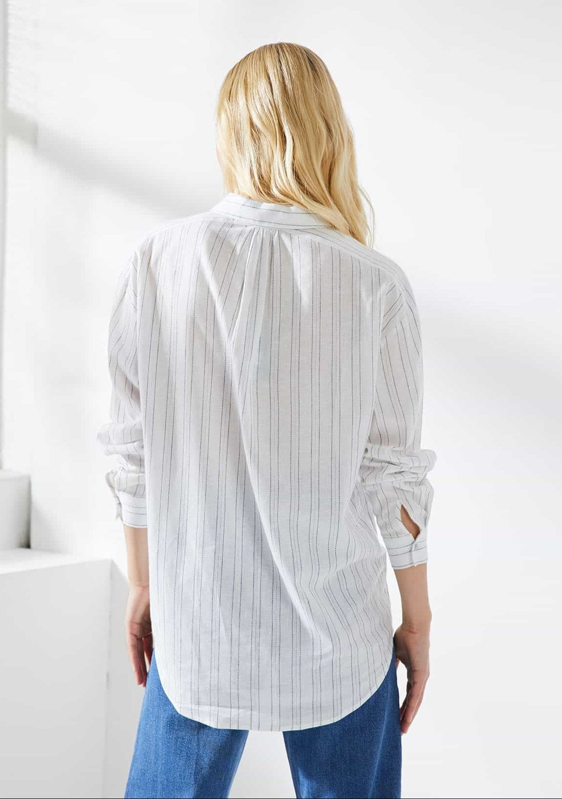 BLOUSE RITA - OFF WHITE/BLUE