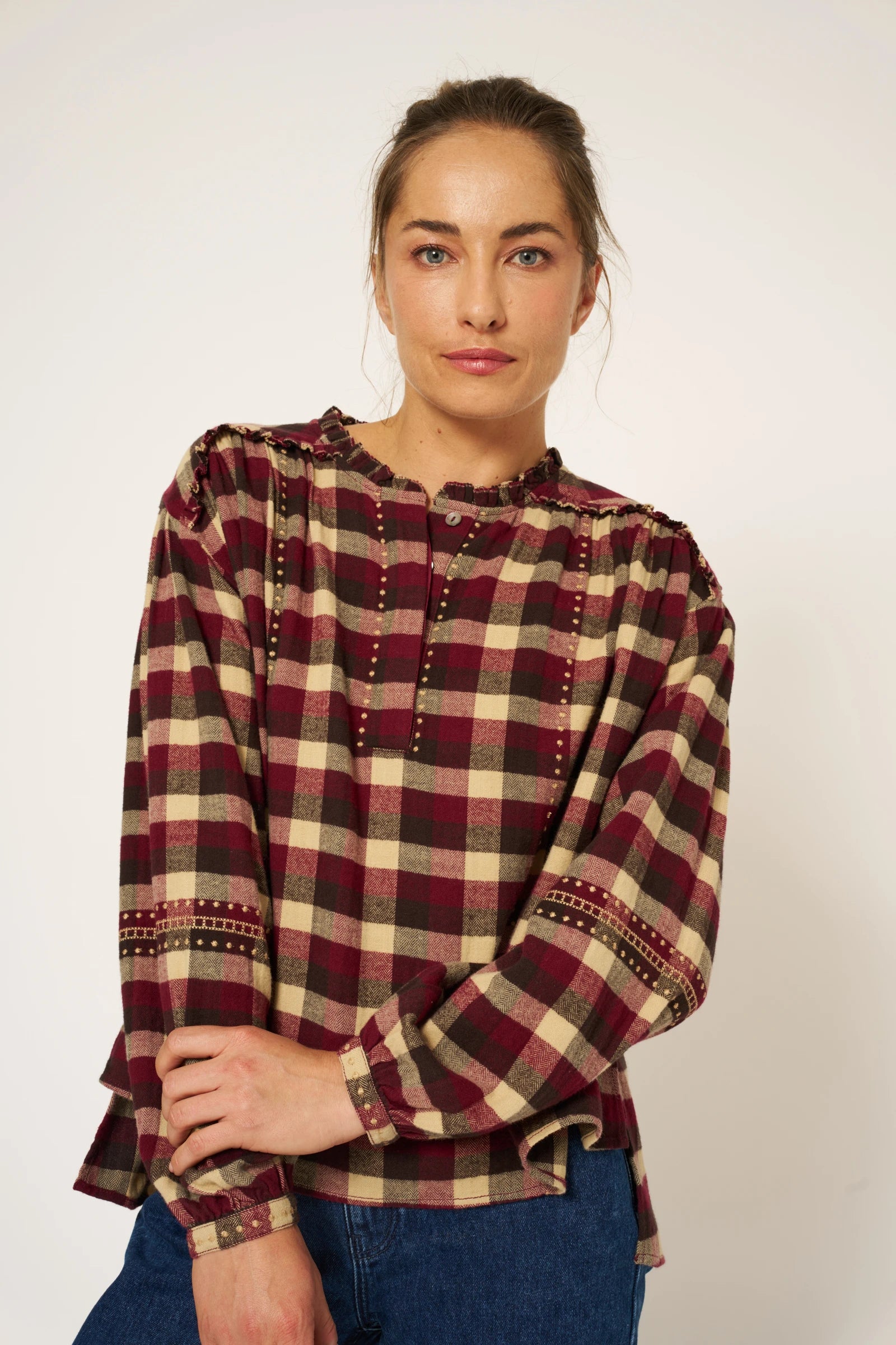 BLOUSE CAROLA - BROWN CHECKS